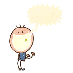 retro cartoon grinning man with speech bubble