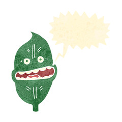 retro cartoon leaf with speech bubble