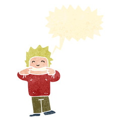 retro cartoon boy pulling face