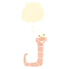 retro cartoon worm with thought bubble