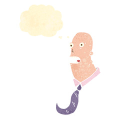 retro cartoon shocked man with thought bubble