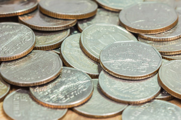 Coins of Thailand. Wat Benchamabophit or the Marble Temple in Bangkok, Thailand, depicted in the Thai five baht coin.