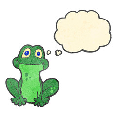 retro cartoon frog with thought bubble