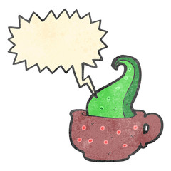 retro cartoon monster in tea cup