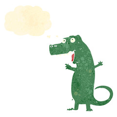 retro cartoon dinosaur with thought bubble