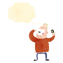 retro cartoon man eating donuts