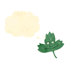 retro cartoon leaf with thought bubble