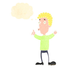 retro cartoon boy with thought bubble