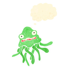 retro cartoon jellyfish with thought bubble