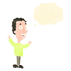 retro cartoon happy man with thought bubble