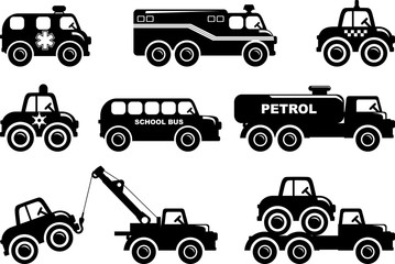 Naklejka premium Set of silhouette toys transport in a flat style.