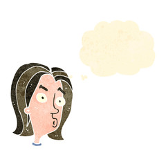 retro cartoon woman with thought bubble