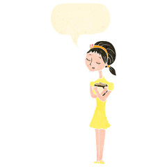 retro cartoon skinny girl with books