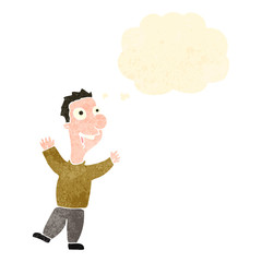 retro cartoon happy man with thought bubble