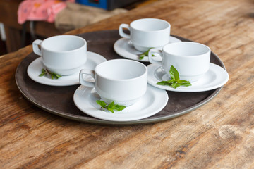 Empty coffee cupon wooden table