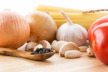 dry pasta spaghetti with ingredient