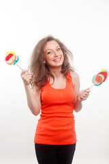 teenage girl with big lollipop