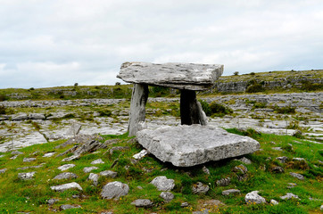 Dolmen in the Burren, County Clare, Ireland, dating back to the Neolithic period, probably between 4200 BC and 2900 BC.
