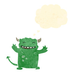 retro cartoon little monster with speech bubble