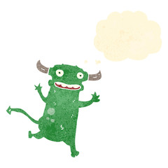 retro cartoon little monster with speech bubble