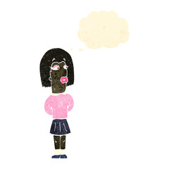 retro cartoon woman with thought bubble