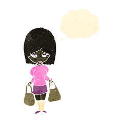 retro cartoon woman with shopping bags
