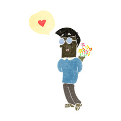 retro cartoon man with flowers