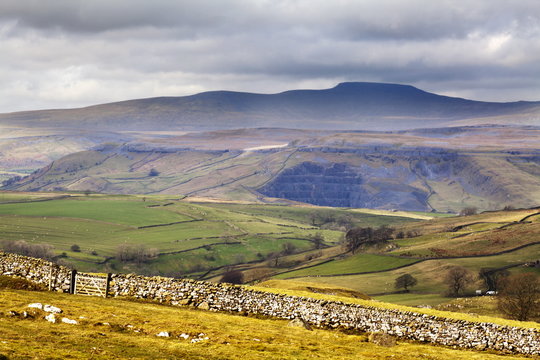 Across Ribblesdale to Ingleborough from above Stainforth near Settle, Yorkshire Dales, Yorkshire