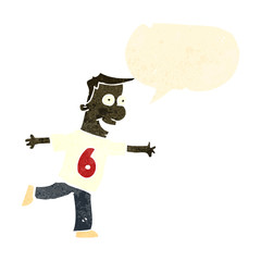 retro cartoon man wearing shirt with number six