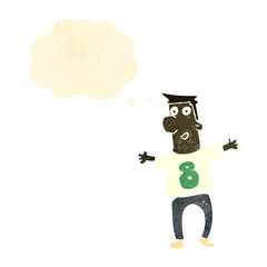 retro cartoon man wearing shirt with number eight