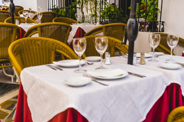 summer terrace with drinks and meals ready to eat, Marbella Spai