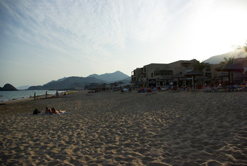 Resorts Fujairah. UAE. Coast of the Indian Ocean. Hotels and recreation areas on the shores of the Indian Ocean. Beautiful landscaping. Ponds with clear water.

