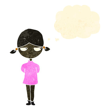 retro cartoon suspiscious girl