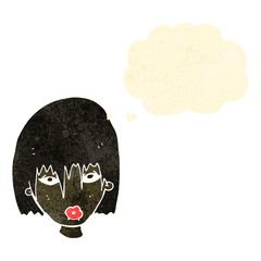 retro cartoon woman with thought bubble