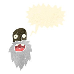 retro cartoon old man face with speech bubble