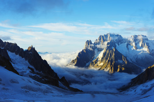 Aiguille Verte and Les Drus, Vallee Blanche, Chamonix, Rhone Alps, Haute Savoie, France