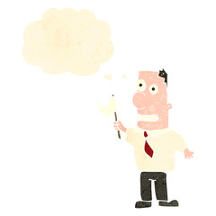 retro cartoon man waving white flag