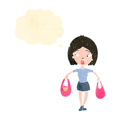 retro cartoon woman with shopping bags