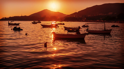 boat on the beach in the hour of sunset