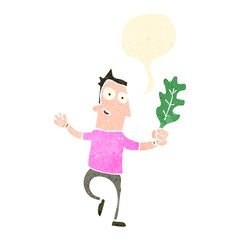 retro cartoon man with leaf