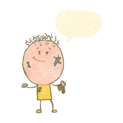 retro cartoon dirty boy with speech bubble