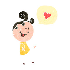 retro cartoon girl in love