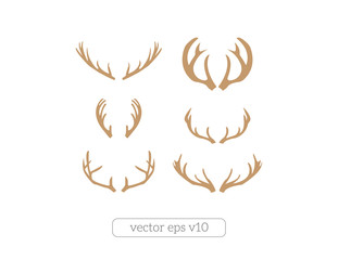 Brown silhouettes of deer antlers-vector - obrazy, fototapety, plakaty