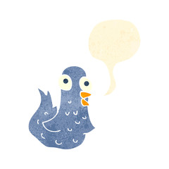 retro cartoon bird with speech bubble