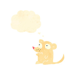 retro cartoon white mouse with thought bubble