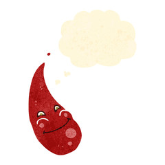 retro cartoon blood drop with thought bubble