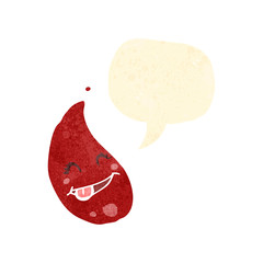 retro cartoon happy blood drop with face