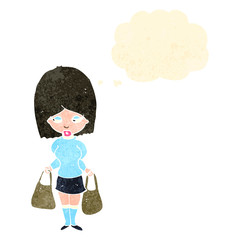 retro cartoon woman with shopping bags