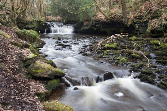 Waterfall on Harden Beck in Goitstock Wood, Cullingworth, Yorkshire