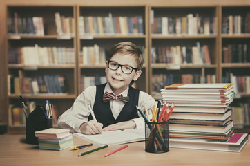 School Kid Education, Student Child Write Book, Little Boy Glasses